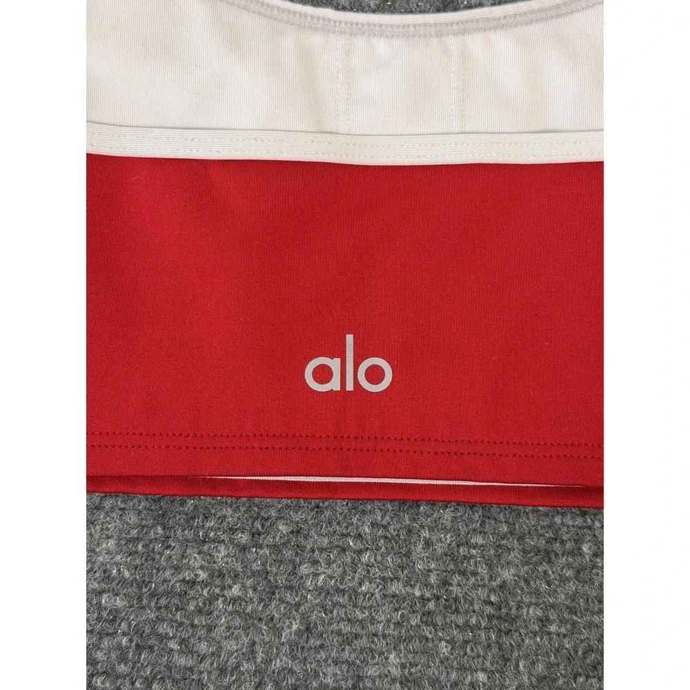 Alo Yoga Airlift Car Club Bra Red White Colorblock Crop Sports Bra Women's M